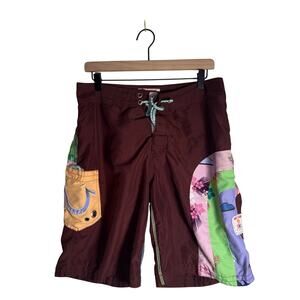 TRUE RELIGION patchwork summer vacation resortwear men’s swim trunks 32